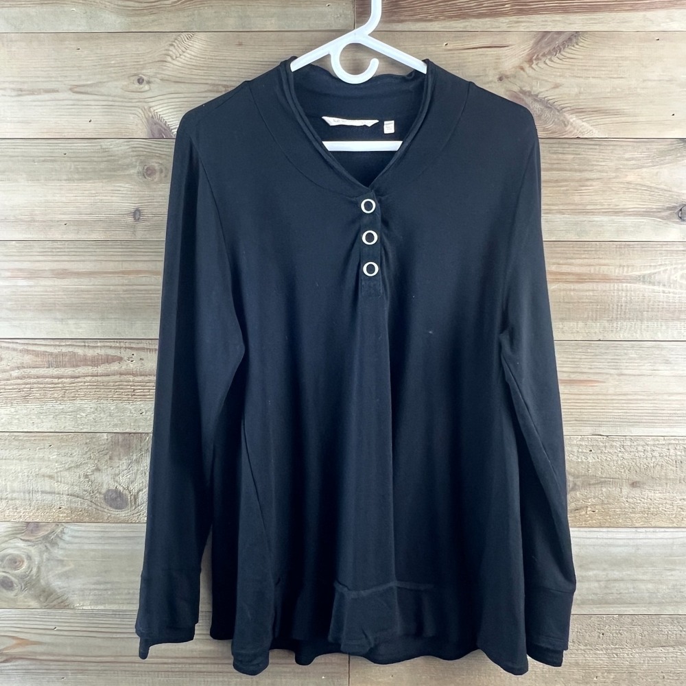 Soft Surroundings Womens‎ Shirt Addison Pullover V Snap Neckline Black Size XL